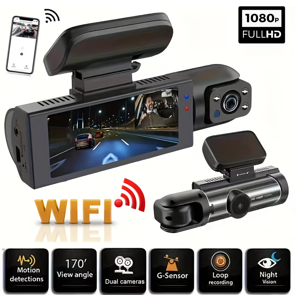 كاميرا داش مزدوجة 1080P WIFI للسيارات، أمامي وداخل، - التجارة الألكترونية - في قطر